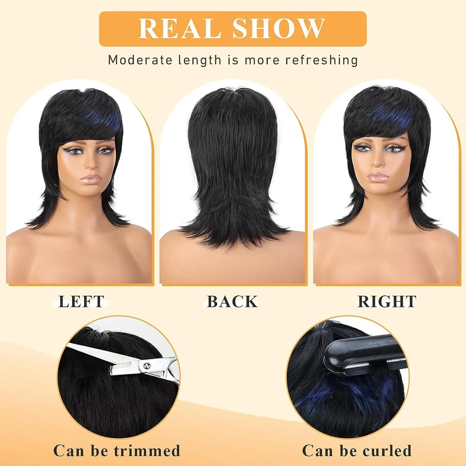 14-Inch Mullet Wig With A Fluffy Layered Pixie Cut Made From Synthetic Short Straight Hair, Crafted From High-Temperature Chemical Fiber, Perfect For Everyday Wear, Parties, And Various Festivals.