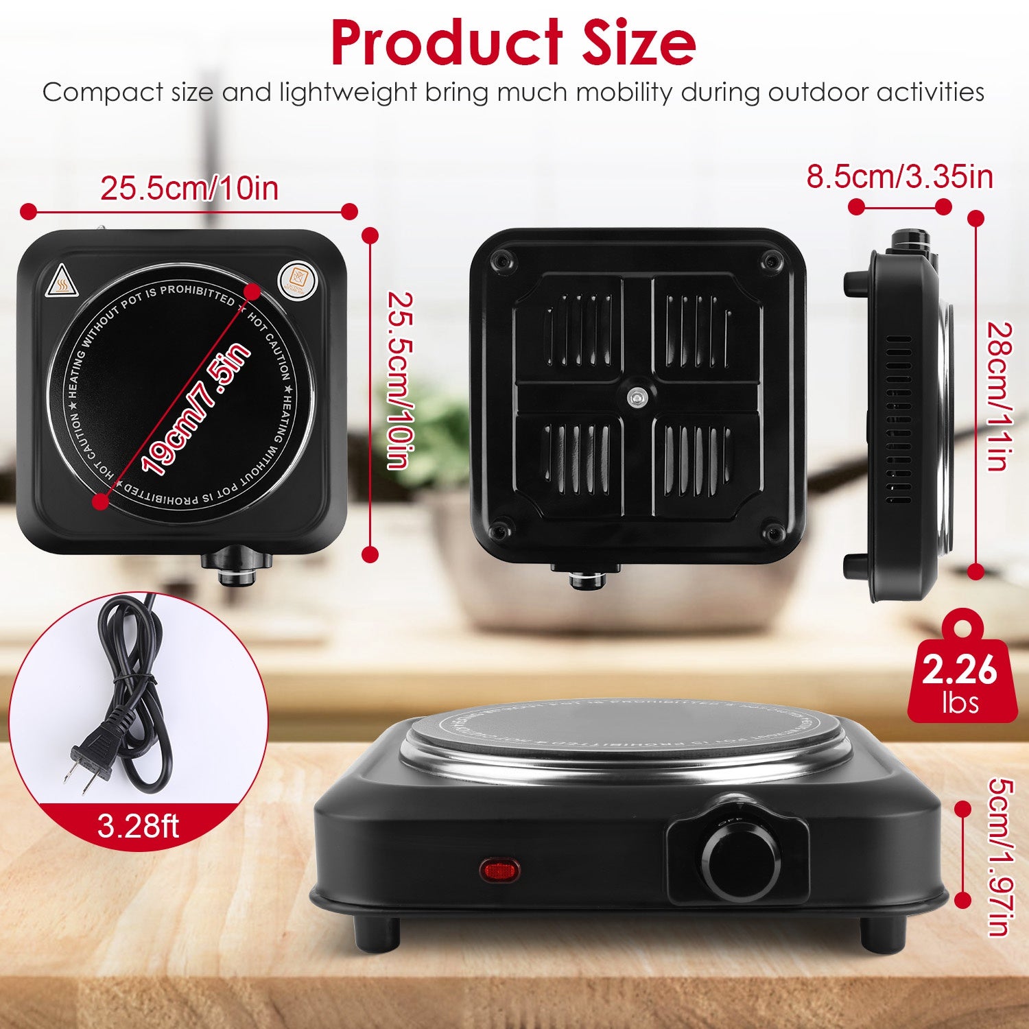 1Pc 1200W Electric Infrared Single Burner Portable Heating Hot Plate Stove Countertop RV Hotplate With 7.5in Glass Cooktop Stepless Temperature Adjustments For Home RV Camp