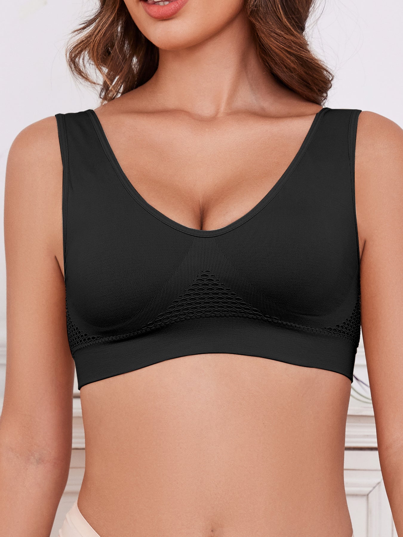 3PCS EssElegance High Support Wire-Free Sports Bras With Padded & Mesh Panels, Breathable Stretch Fit For Yoga Running Training